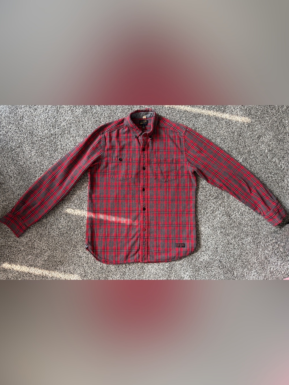 Men's Red Plaid CPO Button-Down Shirt